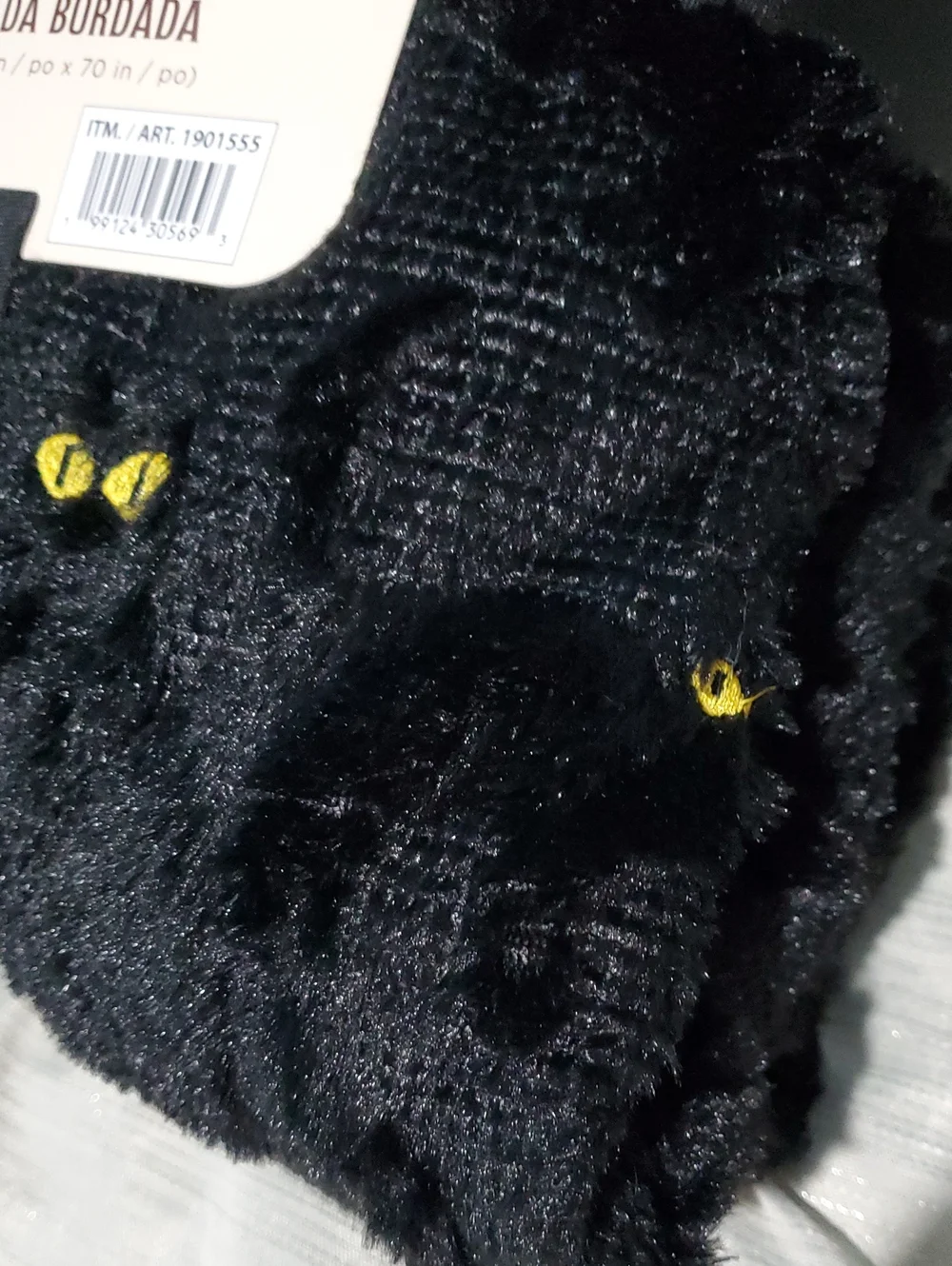 Embroidered Faux Fur Black Cat Throw Blanket
